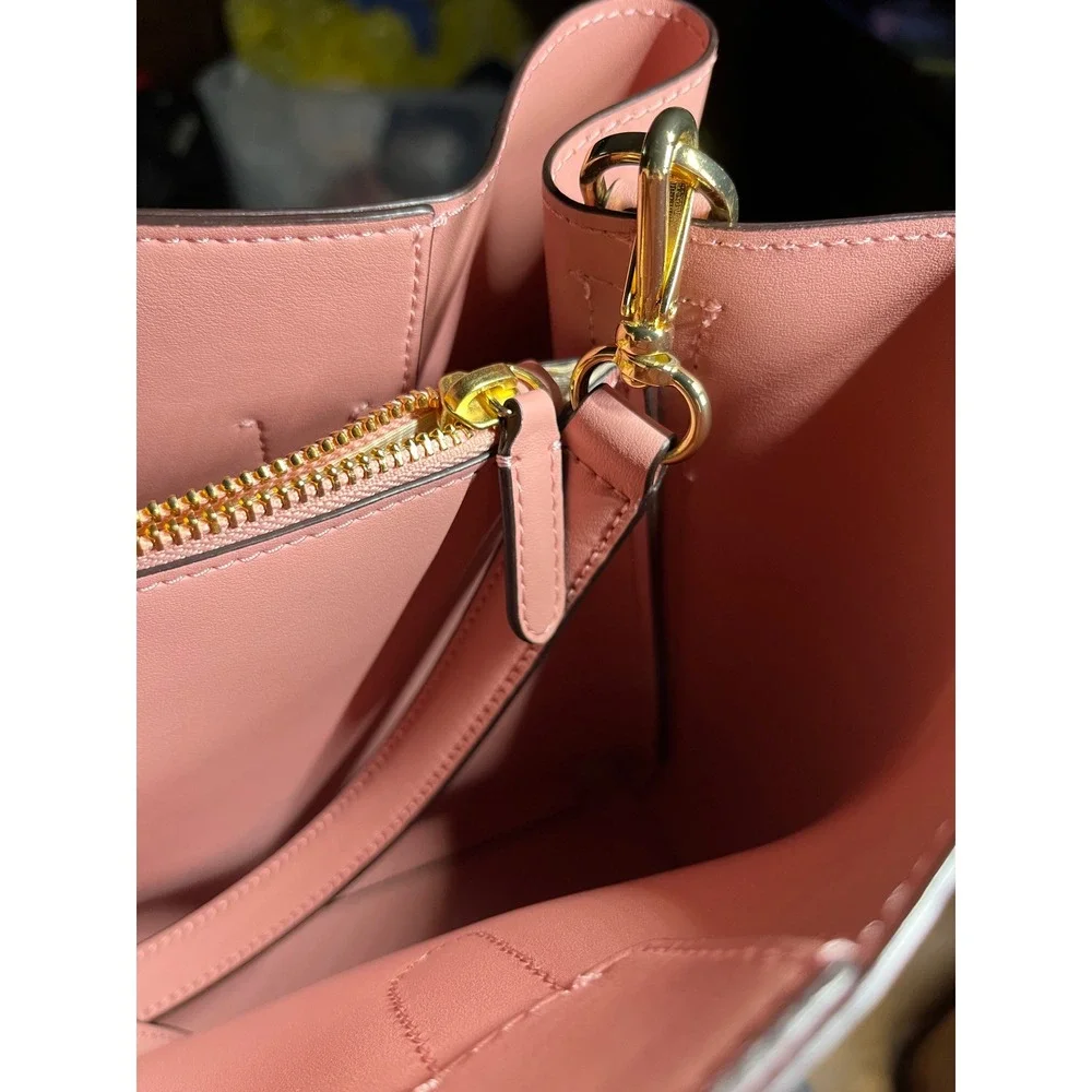 LRL RALPH LAUREN Large Leather Marcy Satchel Tote Bag SPRING ROSE PINK Near Mint